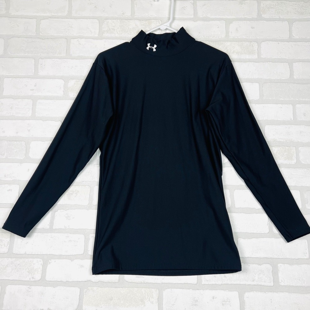 Under Armour Womens ColdGear Mock Neck Long Sleeve Base Layer Top Black Large